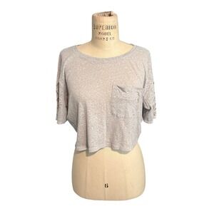 Y2K Hollister Gray Vintage Look Crop top w/ Embellished Tribal Sleeve Size Small
